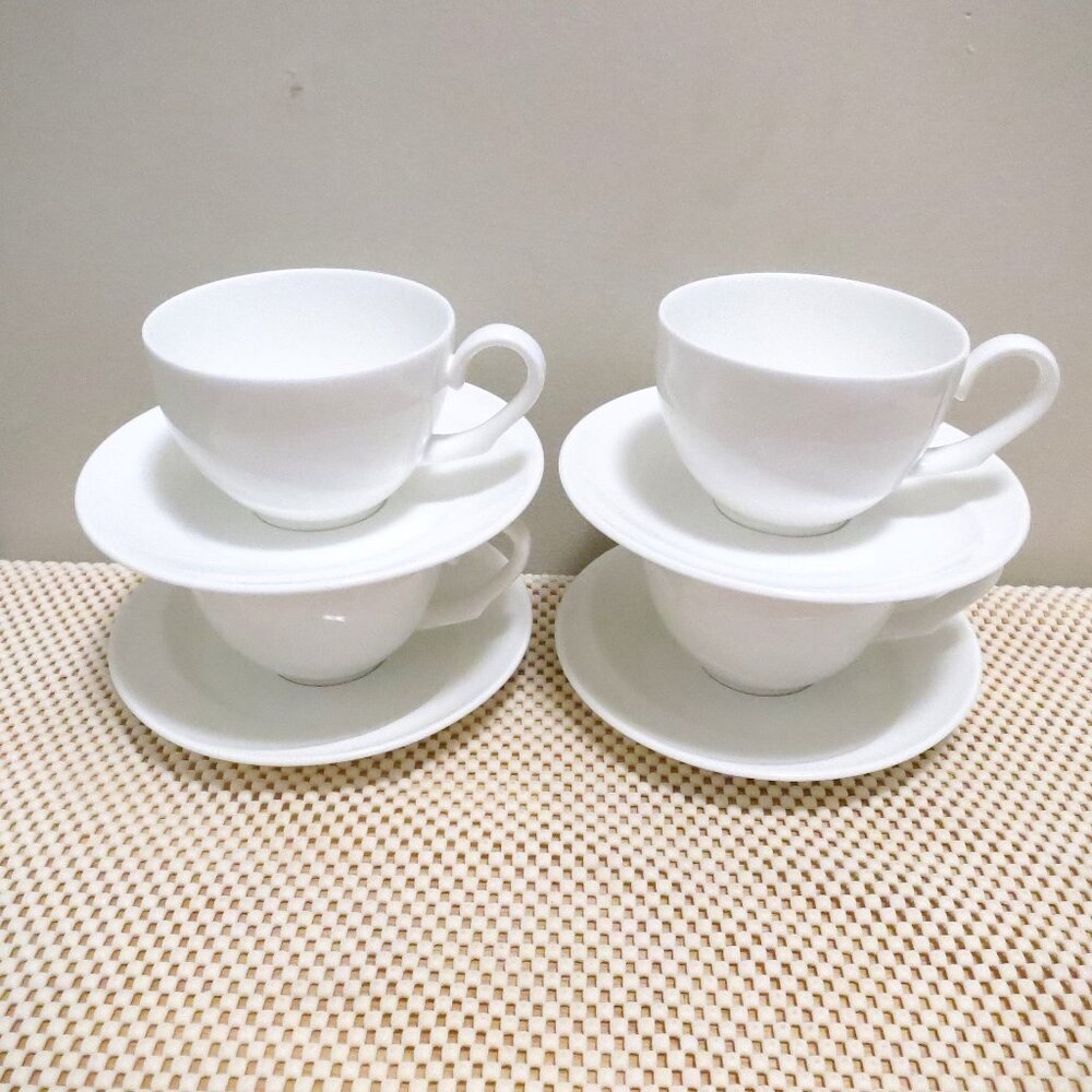 X4 Wedgwood Solar Flat Tea Cup and Saucer White Shape 225 Bone China